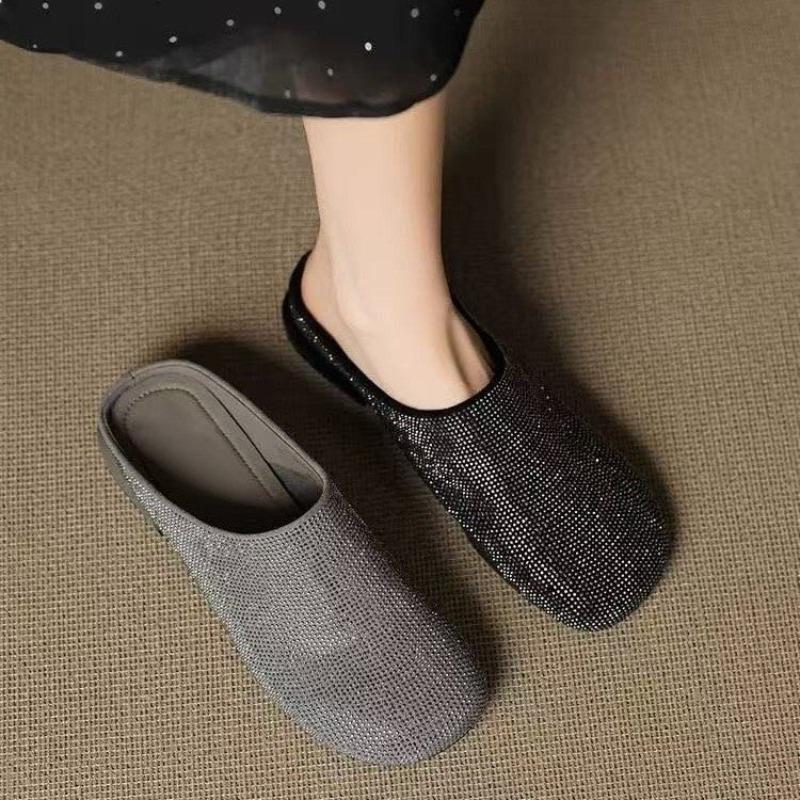Autumn Baotou Slippers Women's Fashion Round Toe Deep Mouth Sequin Anti-slip Wear-resistant Block Heel Shoes