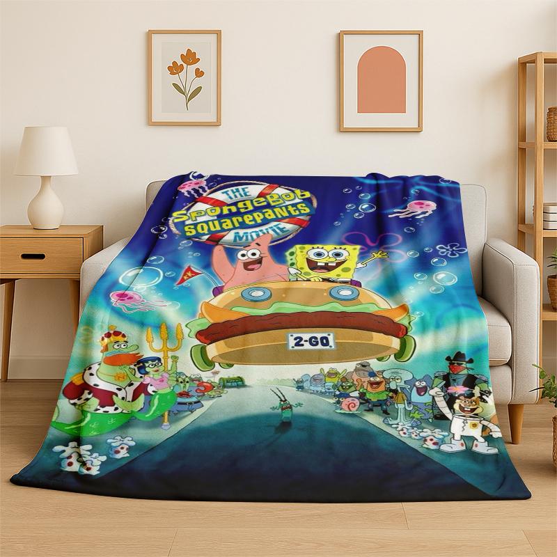Cartoon S-SpongeBob Patrick Star Flannel Blanket Soft Warm Throw Blanket for Bedroom Living Room Bed Travel Camping Picnic Kid