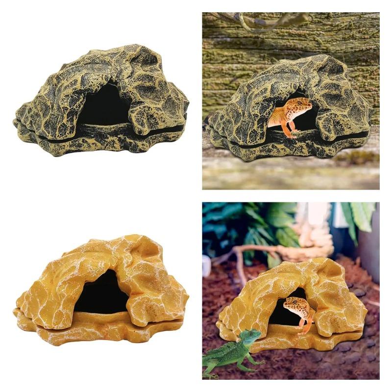 Reptile Hideout Basking Decorative Resin Rock Hides for Turtles Gecko Snakes Aquarium Decoration