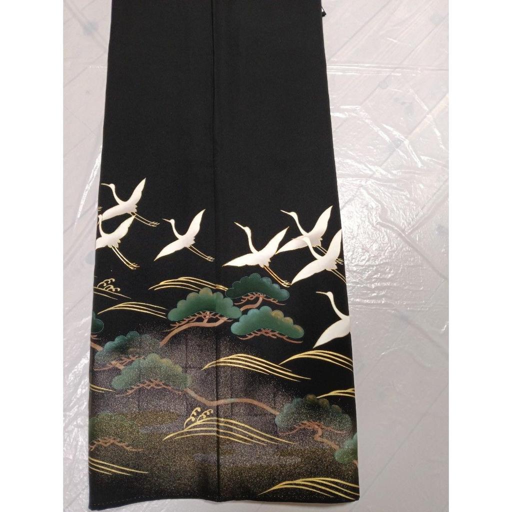 Used Black Tomesode, Pure Silk, Piece Embroidery, Flying Crane Hamamatsu Pattern, Five Crest Hiyori Tailoring, Fukuro Obi Pure Silk, Mitsukoshi