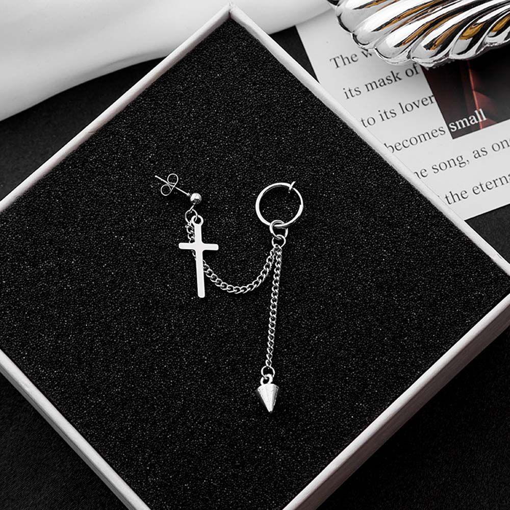 Stainless Steel Chain Tassel Cross Clip Earring Fashion Jewelry Women Dangle Earring Stud Earring