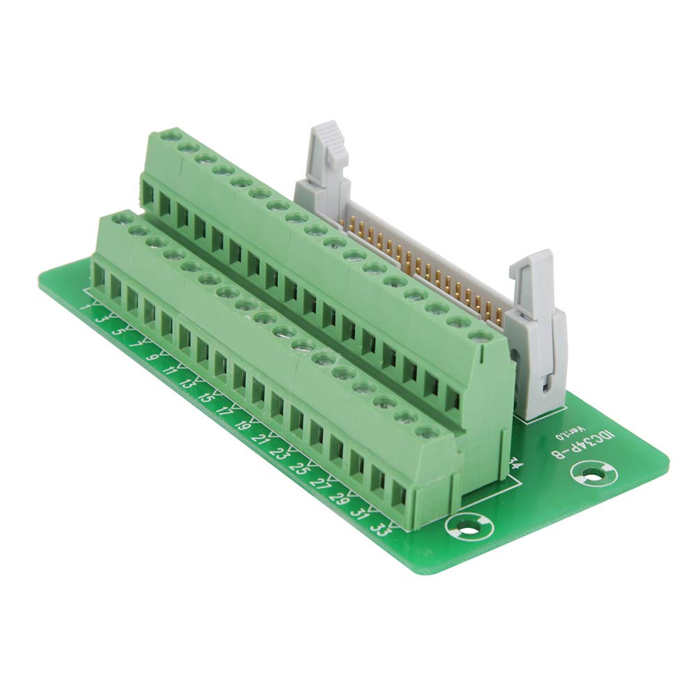 Terminal Breakout Block, Male Header Breakout Board, Terminal Block Connector, IDC34P, 34-Pin, PLC Interface, Simple DIN Rail Mounting Legs