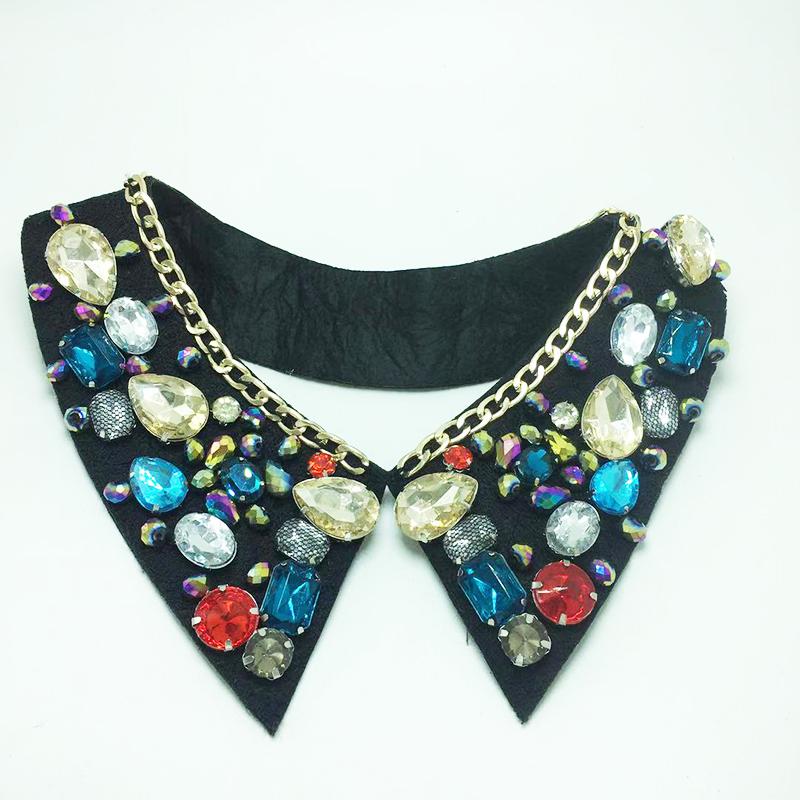 New Black Beading Fake False Collar for Women Punk Detachable Collars for Choker Rhinestone Beads Sewing Apparel Accessories