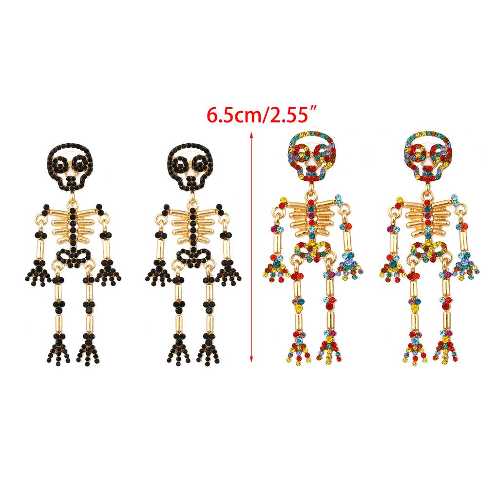 Skeleton Dangle Earrings Colorful Rhinestones Skull Stud Earrings Halloween