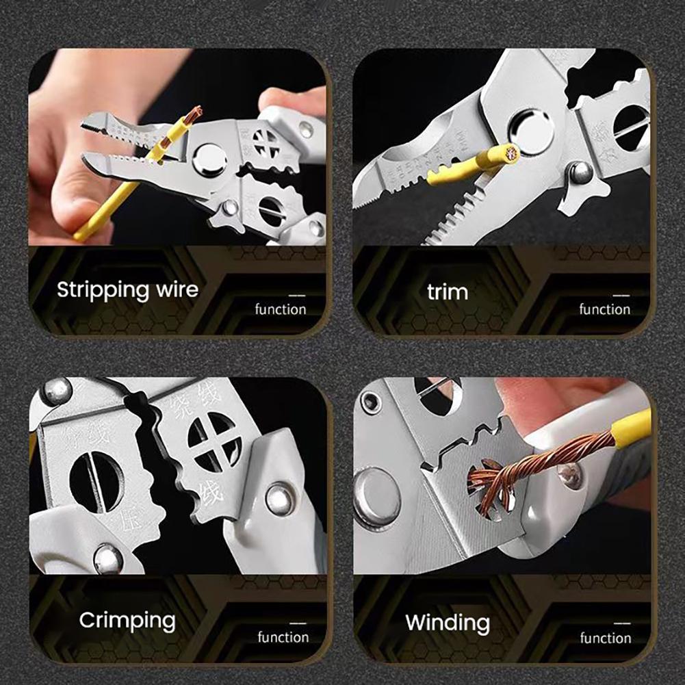 Stainless Steel Wire Stripper Crimper, 0.8/1.0/1.6/2.0/2.6mm, Multi-functional Plier Wire Stripping Tool, Comfortable Grip, Professional Electricians