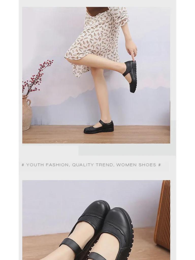 Zapatos casuales cómodos de piel de vaca para mujeres de mediana edad y mayores - Uso para las cuatro estaciones