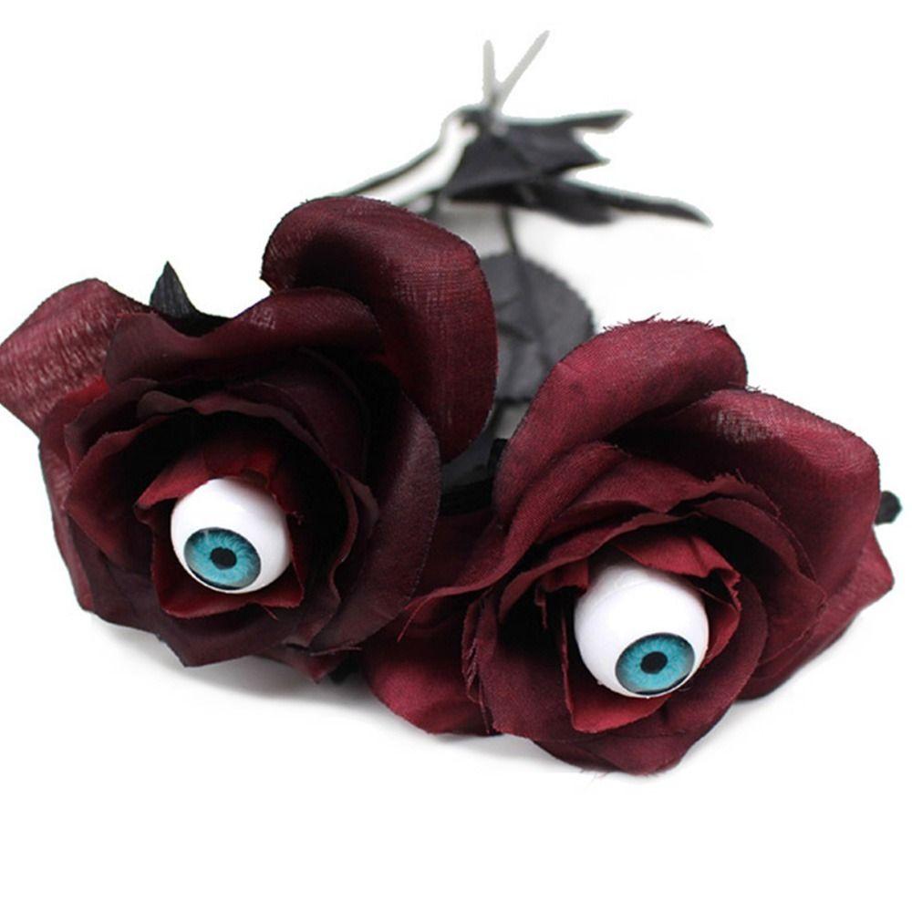 5PCS Photo Props Artificial Rose Flower With Eyeball Halloween Silk Flower Fake Flower  Halloween