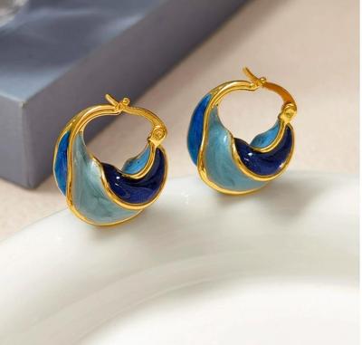 French Retro Earrings High-end Earrings Versatile Enamel Glaze Drip Oil Spiral Pattern Earrings for Women