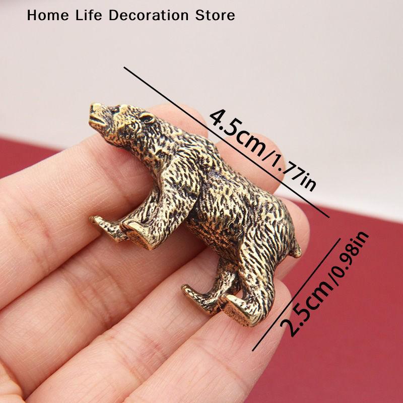 Antique Brass Cute Small Bear Statue Office Desk Ornaments Decorations Crafts Collections Animal Figurines Miniatures Home Decor