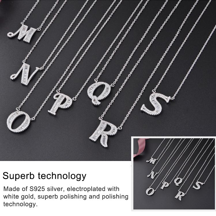 Women Fashion S925 Sterling Silver English Alphabet Pendant Necklace