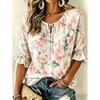Women's Soft Pink Watercolor Floral Print Tie Front Blouse, Casual Loose Top for Spring Summer Daily Wear