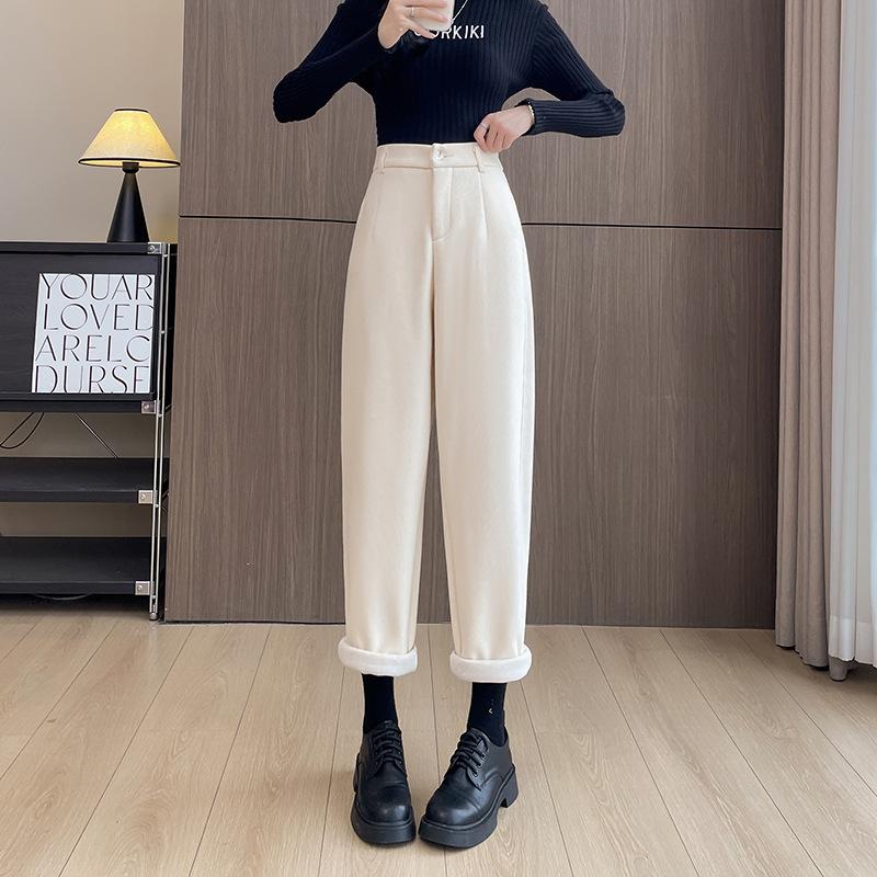 

Новые шелковистые шерстяные гаремные брюки цвета анкора, красные, осенне-зимние, с высокой посадкой, облегающие, флисовые брюки, брюки папы, брюки-морковь для женщин 5XL абрикосовый