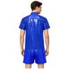 S-3XL Men Waterproof Training Outfit Short Sleeve Front Button Collared T-Shirt and Elastic Waistband Built-in Boxer Briefs for Wrestling Swim Gym
