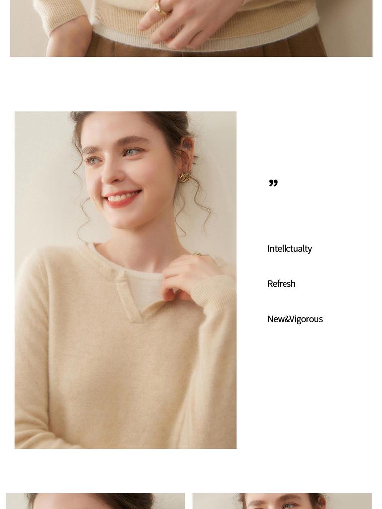 Women's Fashion Cashmere Knit Henley Neck Two-Piece Pullover - Versatile Autumn/Winter Solid Color Base Layer