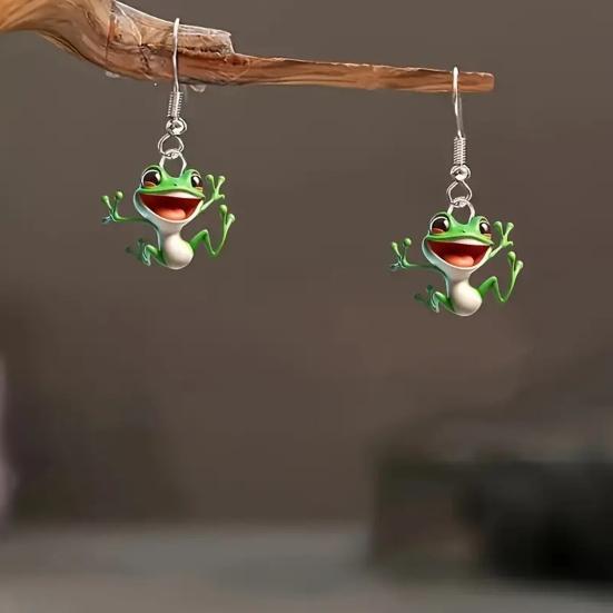 Frog Pendant Dangle Earrings 2D Acrylic Frog Pendant Earrings Cartoon