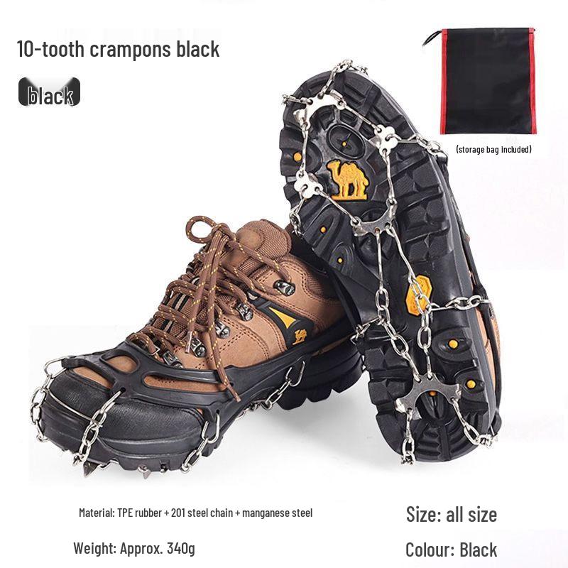 Crampons antidérapants en acier inoxydable à 10 dents pour la neige et la glace - Pointes pour chaussures d'alpinisme en plein air