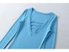 Spicy V-neck Pearl Hollow Long Sleeve Knit T-shirt - Women's Autumn Winter Slim Fit Base Layer