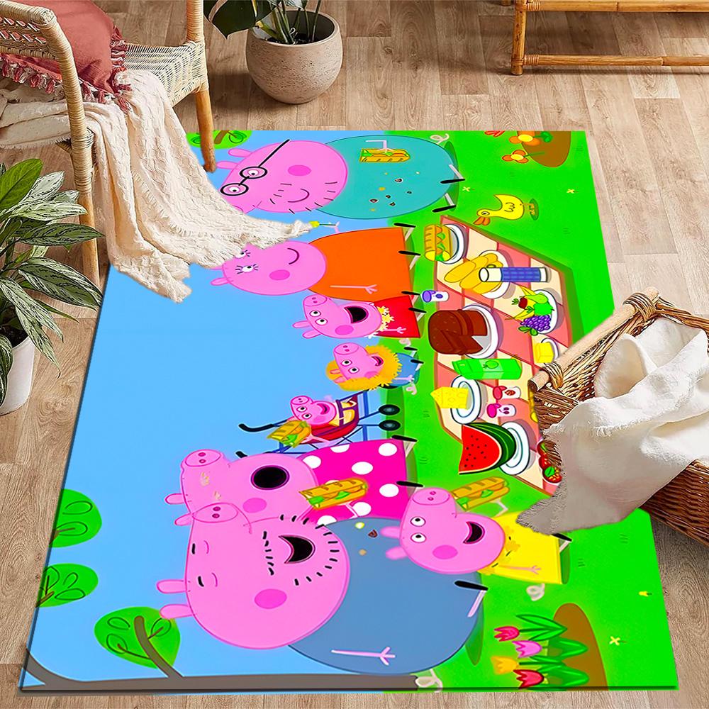 Peppa Pig's Colorful World Themed Anti-Slip Rugs - Polyester Home Decor, Suitable for Bedrooms, Living Rooms, Doorways, Studios, and Decorations