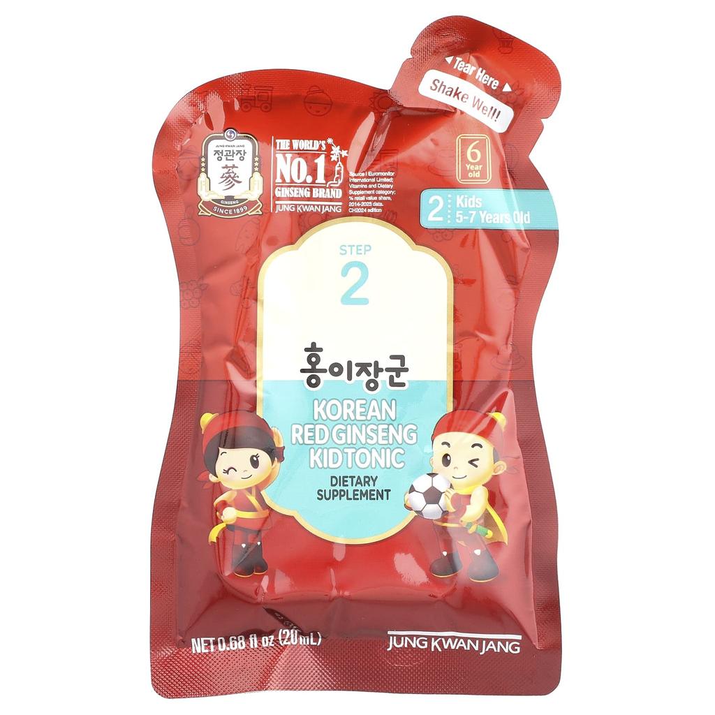 JungKwanJang, Korean Red Ginseng Children's Tonic, Level 2, Ages 5-7, 10 Pouches, 20ml (0.68 Fl Oz) Each