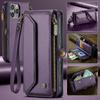 CaseMe (C36) Crossbody Wallet Case For iPhone 13 14 15 16 Pro Max Zipper Wrise Multi-functional Flip PU Leather Card Slots Holder Cover Protector