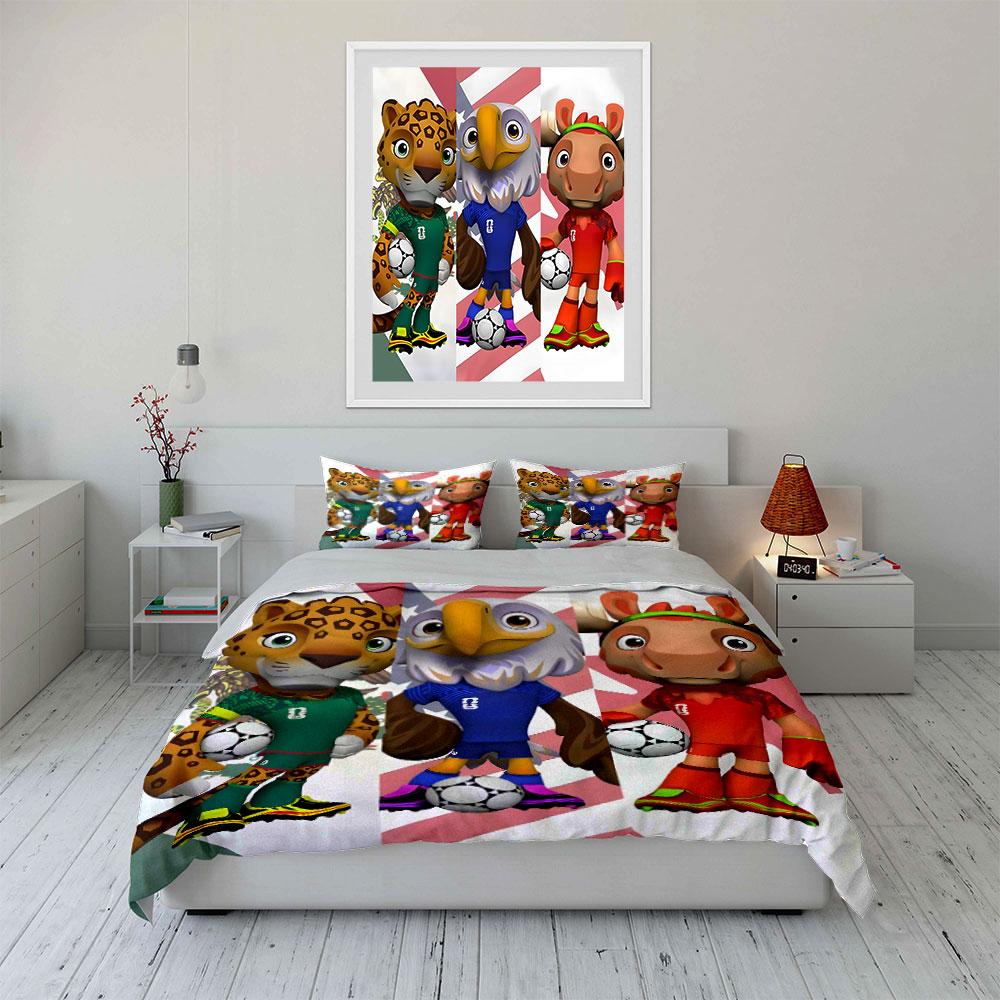 Cartoon animal soccer mascot image Print Bedding Set 1 Duvet Cover 2 Pillowcases for Adult and Children Luxury Gift Full Size