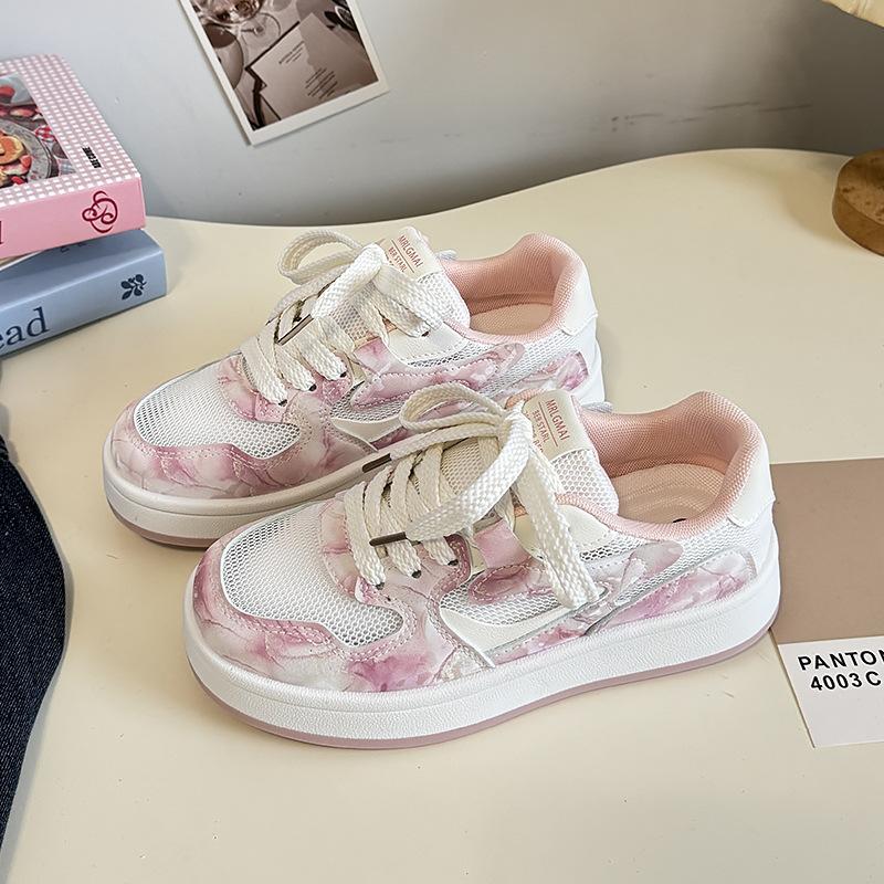 

Fashion 2025 Spring Women Mesh Hollow Sport Shoes Cute Thick Sole Breathable Shoes Skateboard Tennis Chunky White Sneakers zapatos mujer 35