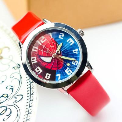 Reloj de Cuarzo Infantil de Dibujos Animados de Spiderman con Agujas Luminosas y Correa de Cuero