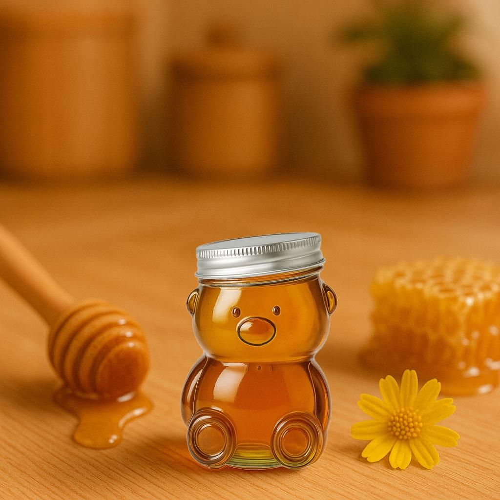 12x Glass Jar 150ml Bear with lid, decorative, for honey, jam, gift