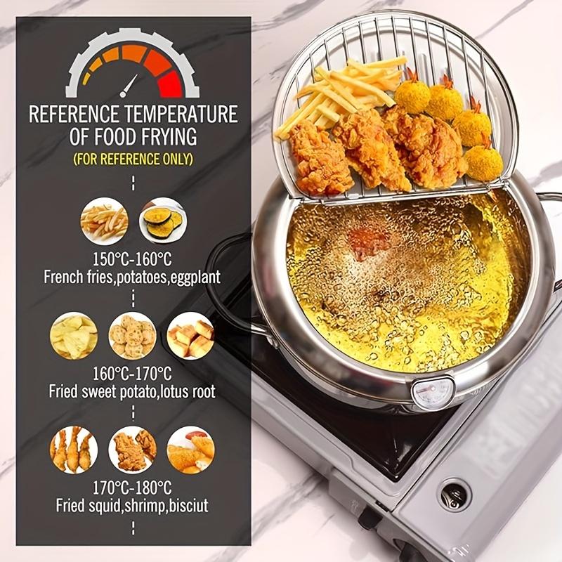 1pc Deep Fryer, Jumi Japanese Tempura Deep Fryer, Stainless Steel Frying Pan With Thermometer, For Frying Beef Patties, Fried Chicken Willow