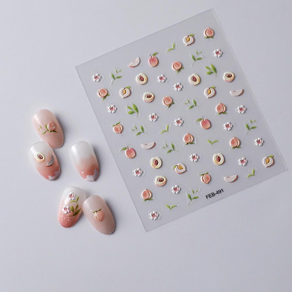Summer 3D Fruit Nail Art Stickers - Peach Design for Kids DIY
