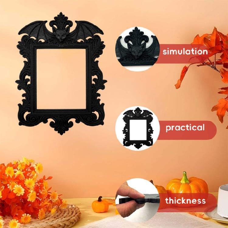Multipurpose Gothic Retro Themed Bat Shaped Photo Picture Frame Halloween Decoration With Wall Mountable Hanging Feature