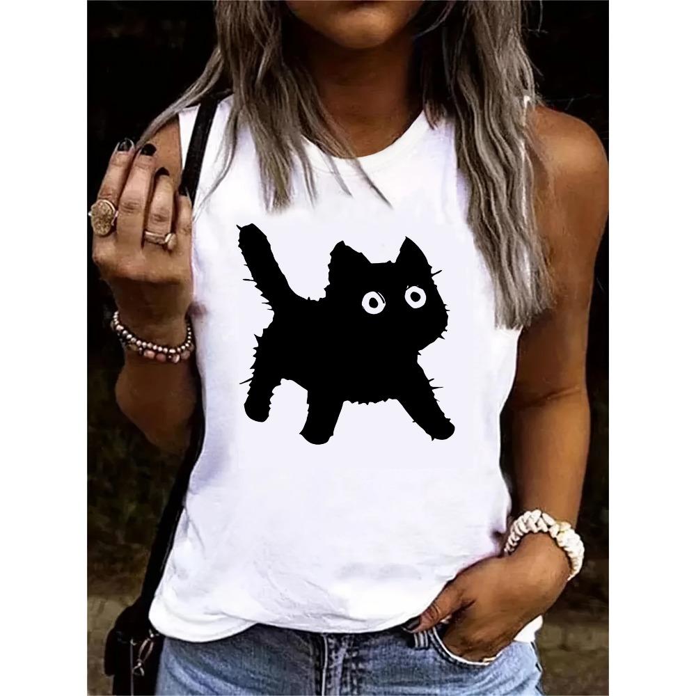 

Black cat pattern printed vest pattern printed vest XL