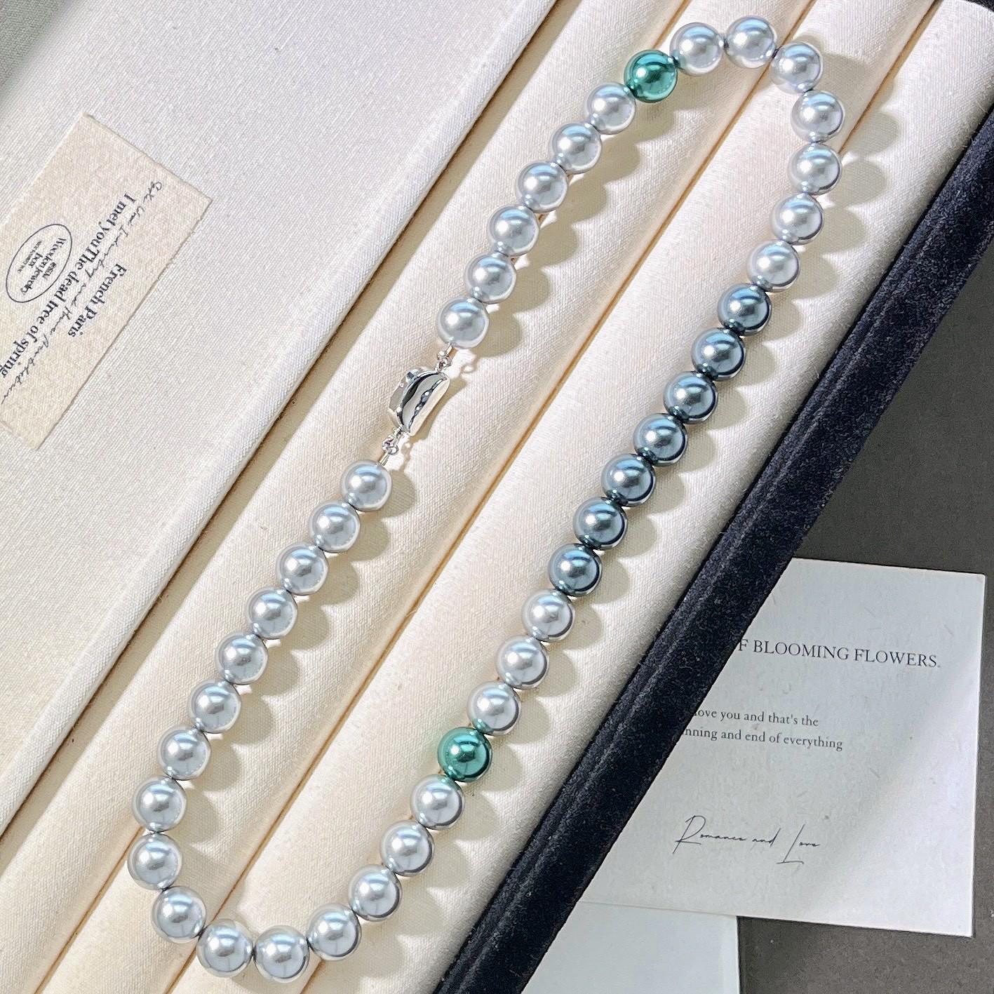 10Mm Autumn And Winter Highlight Platinum Grey Artificial Crystal Pearl Design Necklace Clavicle Chain Sweater Chain