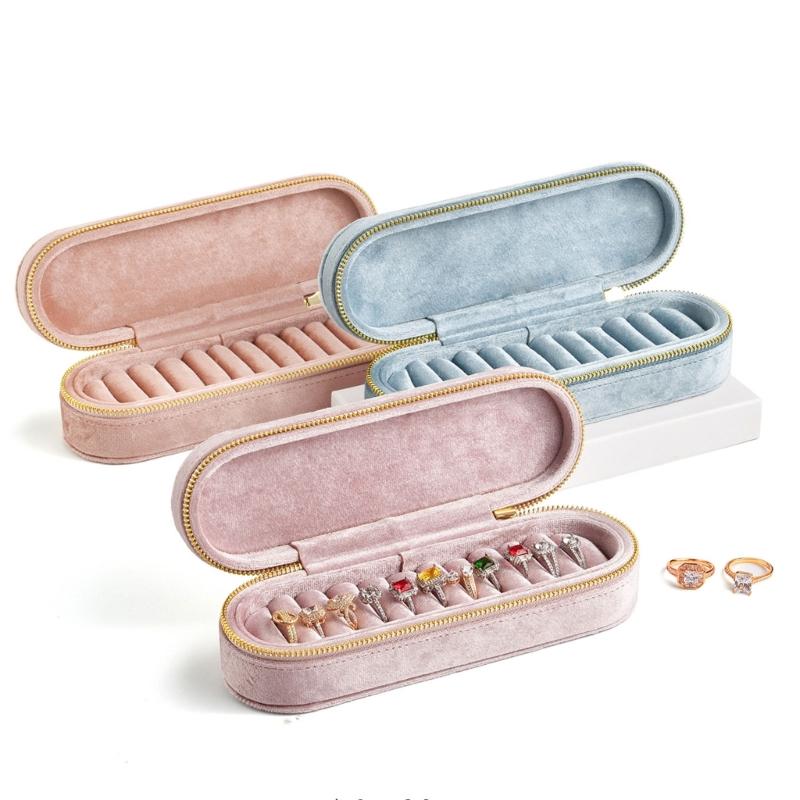 Plush Jewelry Case Portable Zippered Box Multiple Section Plush Jewelry Box with Zippers for Organizing Ornament
