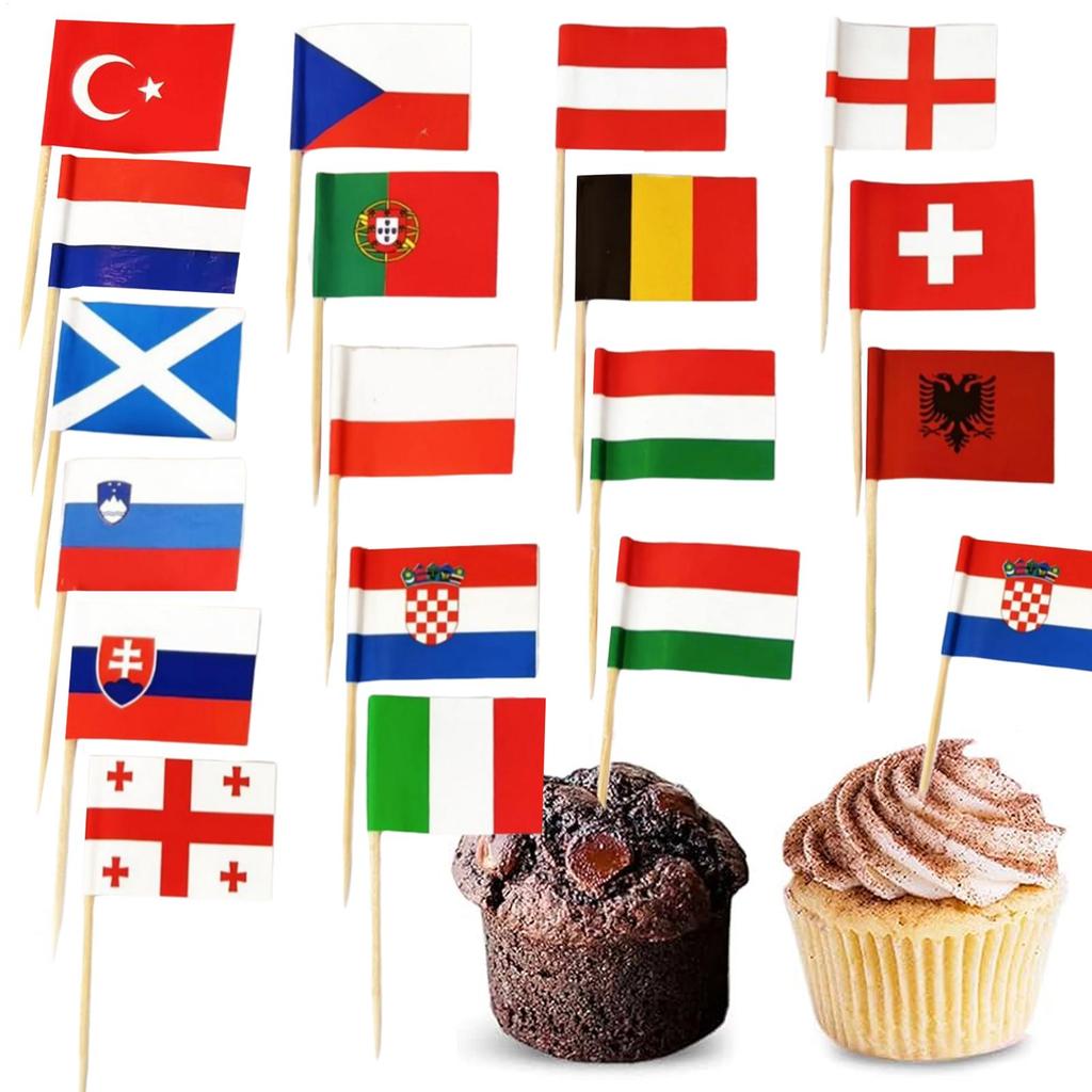 100Pcs Mini National Flags Toothpicks European Cup Cocktail Picks & Cupcake Toppers Party Decorations for Football Themed Events