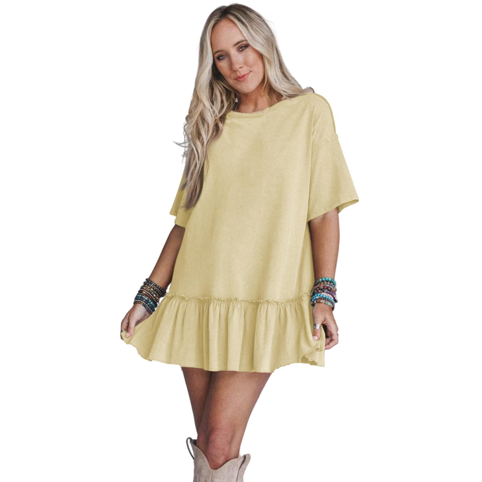 Женское Свободное, прилегающее По цвету Короткий,рукав Сладкое И Пряное Свободное Складки Воланы Плиссированное Платье S