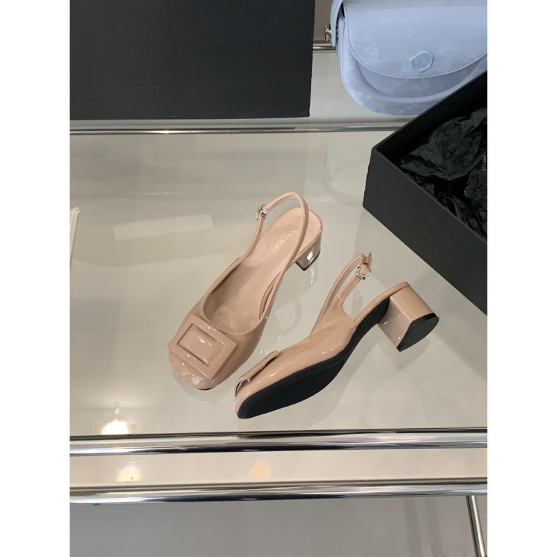 

2025 spring and autumn new Mary Jane shoes patent leather square head thick heel empty sandals single shoes women 39