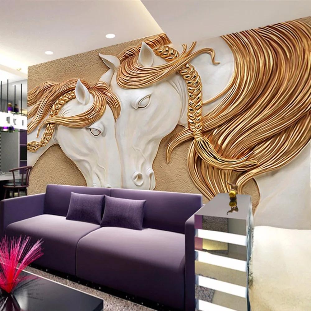 Photo Wallpaper 3D Stereo Embossed Horse Living Room TV Backdrop Wall Mural Art Painting Mural Wall Paper