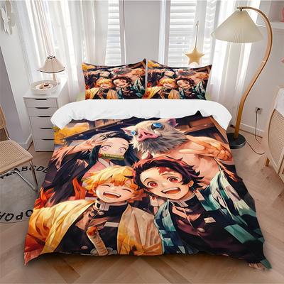 3pcs Demon Slayer Kimetsu No Yaiba Anime Bedding Set-Universal Three-Piece Suit for Bedroom, Guest Room, Living Room, Hotel-Perfect Gift for