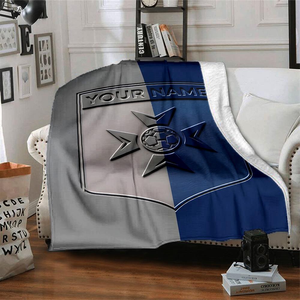 1pc AJ Auxerre Blanket with Custom Name, Gift, for Men and Women, Soft Blanket, Good for Sofa Bed Couch Travel, Lightweight Flannel Blanket