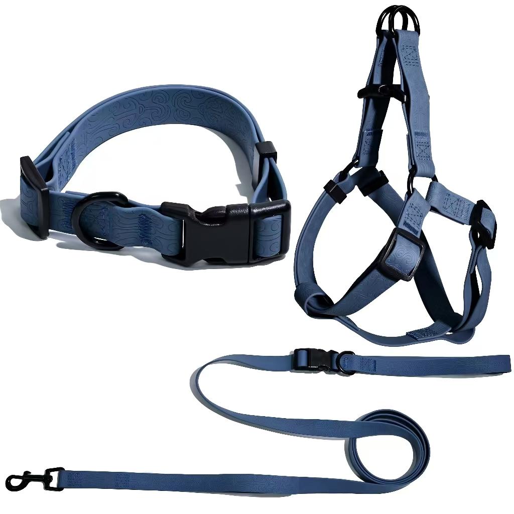 Waterproof PVC Dog Harness Leash Set 8-in-1 Hands Free Adjustable Embossed Texture Heavy Duty Pet Collar for Medium Large Dogs