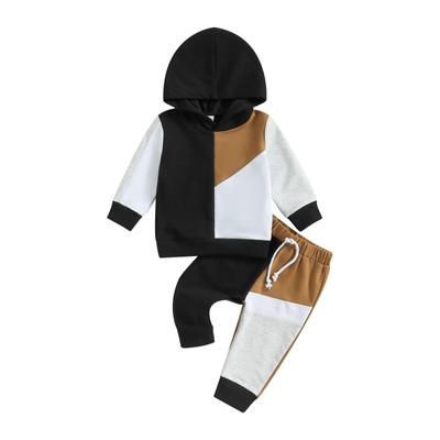 Baby-Jungen-Trainingsanzug, 6 Monate, 12 Monate, 18 Monate, 24 Monate, 3 Jahre, Kontrastfarben, langärmeliges Kapuzenpullover, Sweatshirt und elastische Hose für Kleinkinder, 2-teilige Outfits