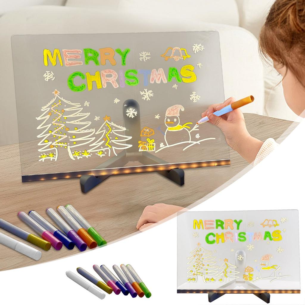 Children's Handmade Erasable Painted Acrylic Doodle Diy Notepad Message Board Led Glass Painting Night Light