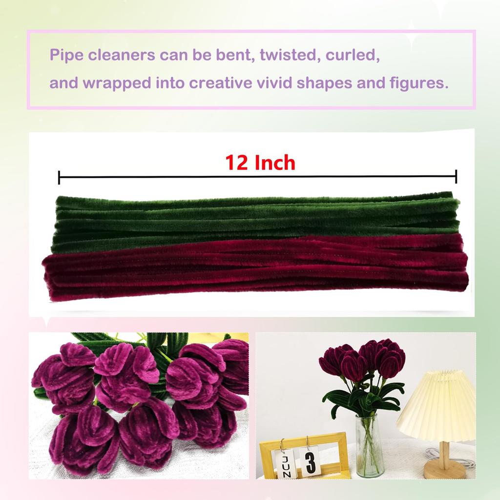 221 Pcs Craft Pipe Clearners Flower Set,Chenille Stem Pipecleaner Kit for Craft Tulip  Bouquet Making,DIY Craft Projects and Hol