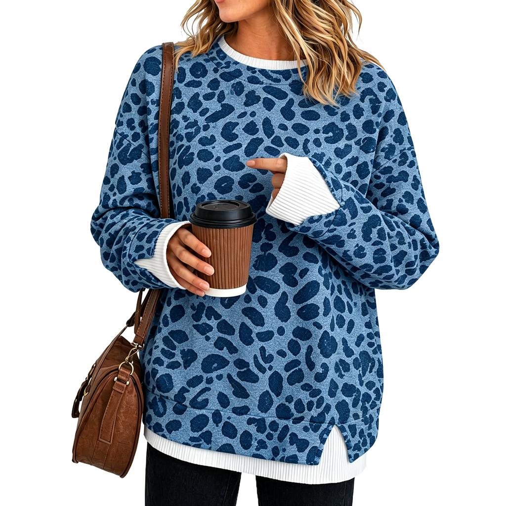 Damen Casual Langarm Locker Geschnitten Pullover Sweatshirt mit Reißverschlusskragen