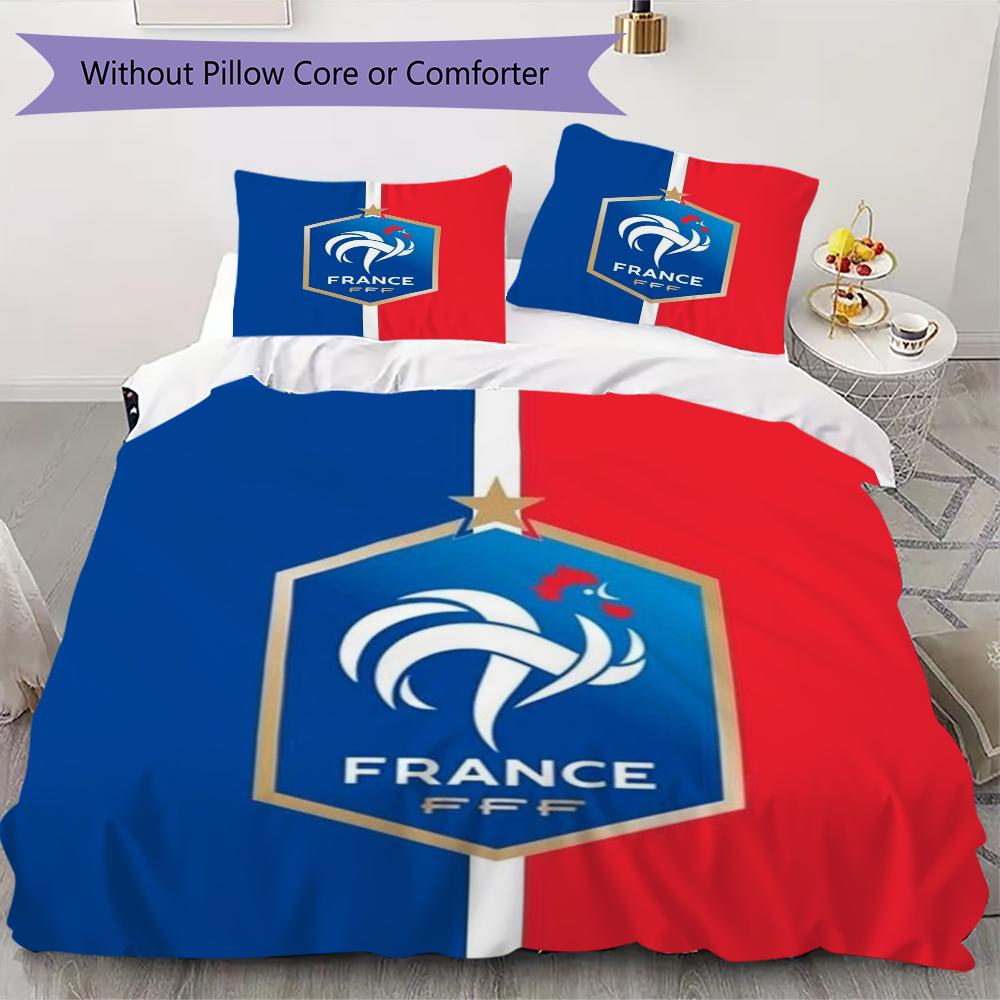 France FFF Motif Literie Ensemble de couette Housse de couette Taie d'oreiller Décoration de maison Cadeau d'anniversaire (1 * housse de couette + 2 * taie d'oreiller sans garnissage)
