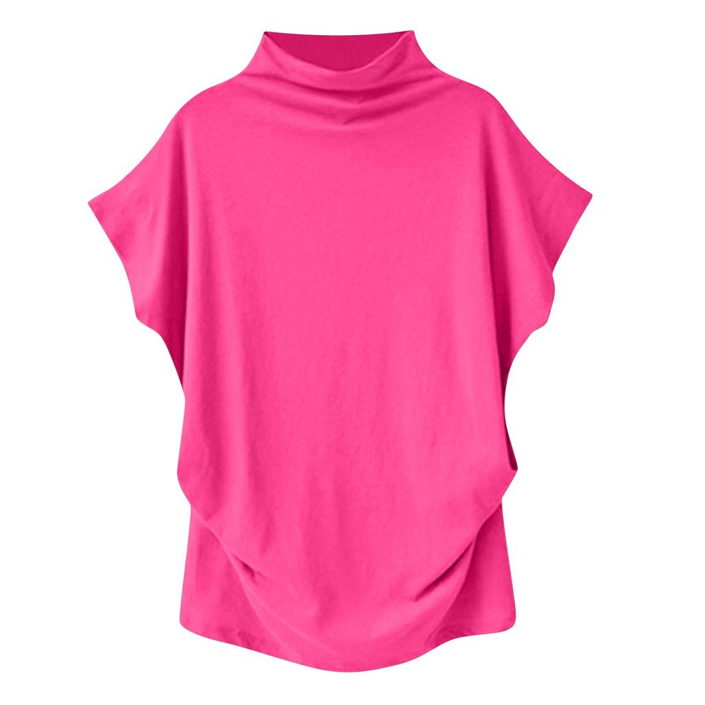 Mode Damen Halb Rollkragen Ärmel Tops Polyester Baumwolle Lose Kurzarm T-shirt Für Frauen