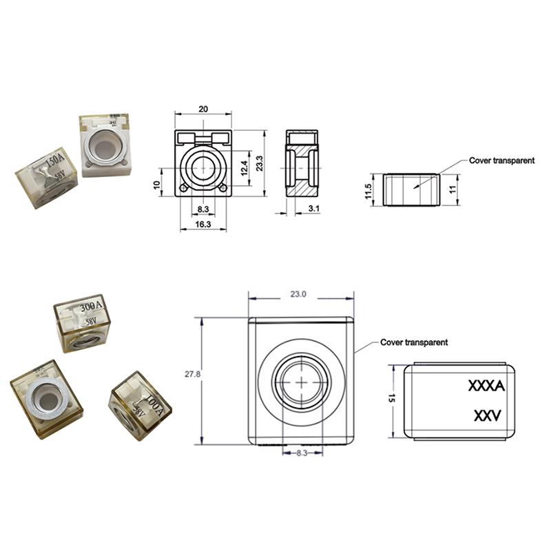30A-600A Battery Terminal Mount Fuse Block Kit 58V With Single Stud 5/16" Marine Rated Battery Fuse For Boat Truck Rv