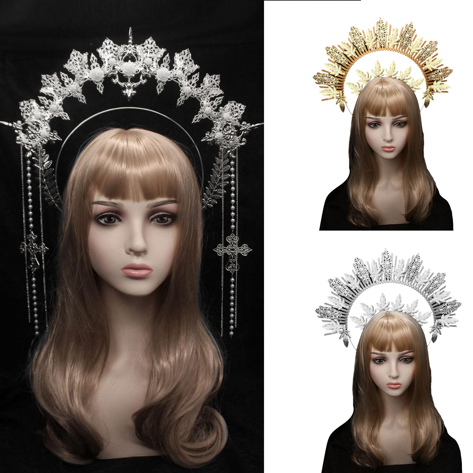 Diadema Corona Diosa del Sol Vintage Halo Virgen María Diadema para el Cabello Disfraz de Fiesta Kits de Materiales DIY Tocado de Dama gray