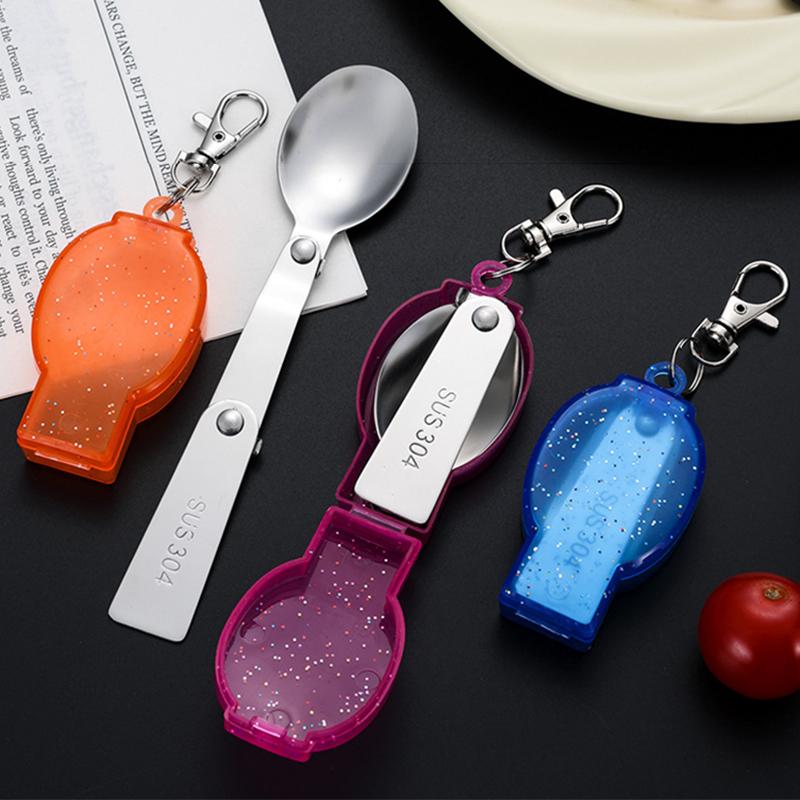 Outdoor Camping Folding Spoon With Box Stainless Steel Spoon Multifunctional Portable Foldable Travel Tableware Picnic Tool